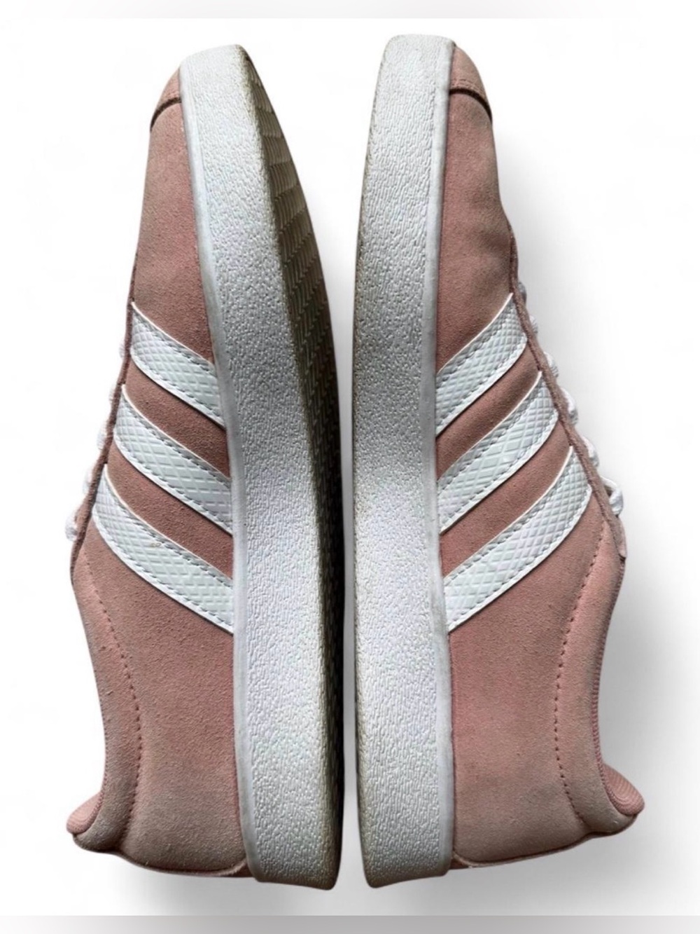 Adidas VL Court 2.0 Pink Suede Sneakers Women 7 White Stripes Retro Skate - Picture 4 of 7